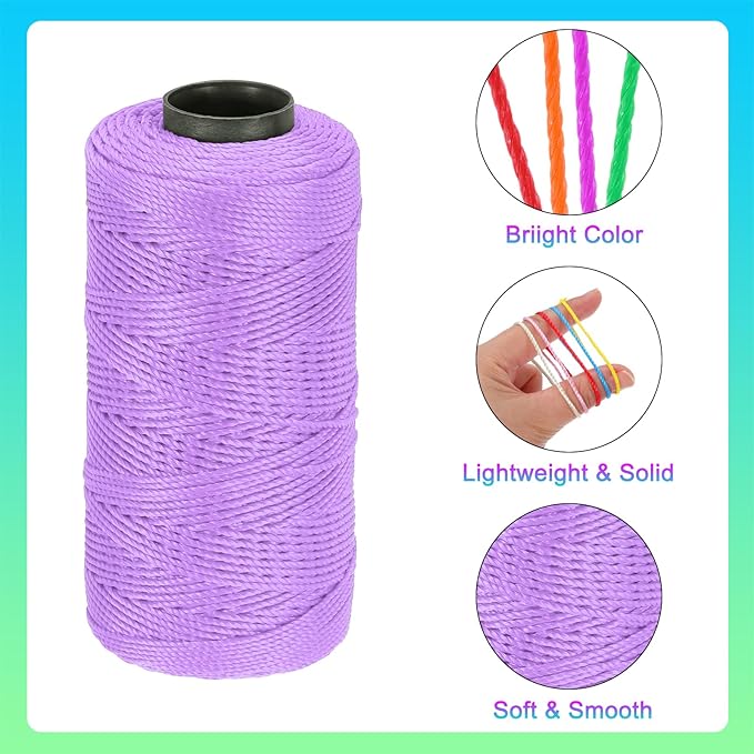 MECCANIXITY Nylon String 3 Strands Twisted Mason Line 1.5mm x 218 Yards Nylon Twine String for DIY Projects, Home Improvement, Gardening, Gift Wrapping, Christmas Party Supplies, Light Purple