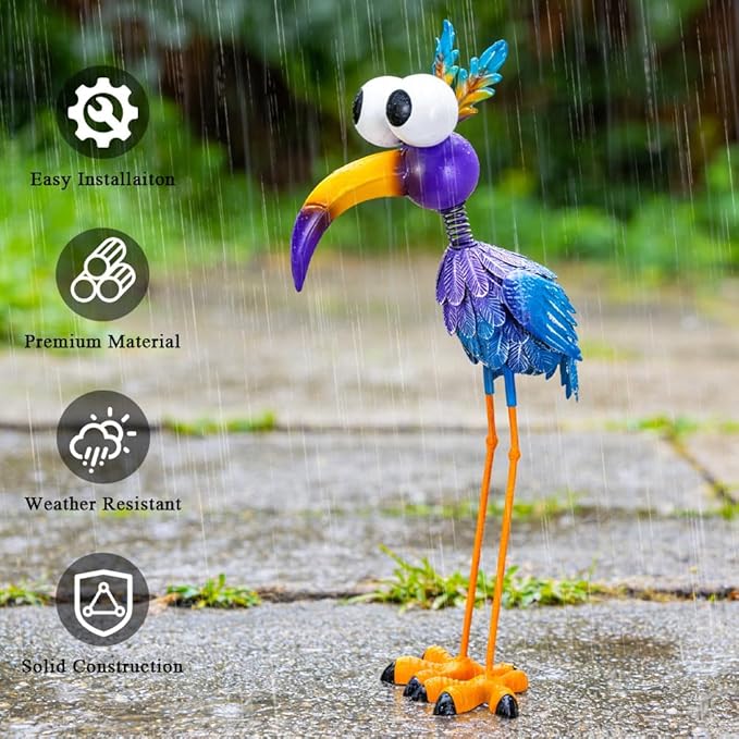 Metal Purple Big-Eyed Bird Statue Garden Decor, Big-Eyed Bird Garden Statue Decor Yard Art for Home Kitchen Outdoor Patio Lawn Decor