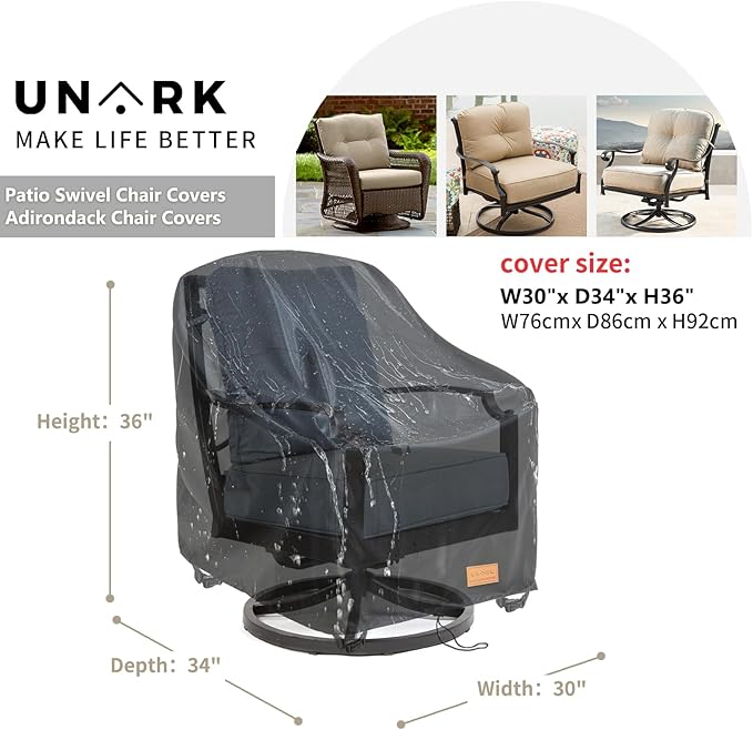 Outdoor Swivel Chair Covers Waterproof 1 Pack, Outdoor Chair Covers Patio Furniture Cover for Deck Patio Swivel Chair Heavy Duty, 30 W x 34 D x 36 H inches,Black