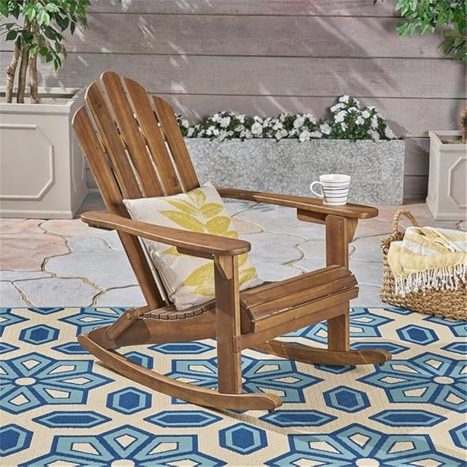 Christopher Knight Home Cara Outdoor Adirondack Acacia Wood Rocking Chair, Dark Brown Finish