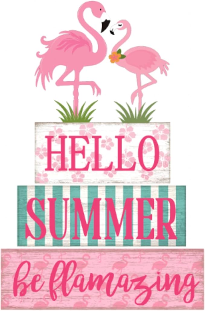 4 Pcs Wooden Tabletop Decor Rustic Tiered Tray Decor Decorative Wood Block Sign Gift Wooden Farmhouse Table Centerpiece for Holiday Decoration (Flamingo, Pink)