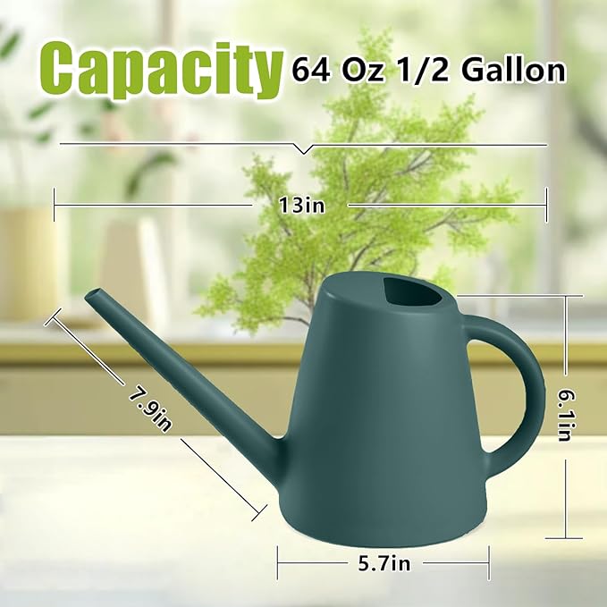 ZXJ Plant Watering Cans for Indoor and Outdoor Home Garden Plants - with Long Spout - Blackis Green - 1/2 Gallon