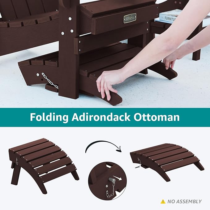 SERWALL Folding Adirondack Chair Footrest Set of 2, Adirondack Ottomans Without Assembly, Coffee