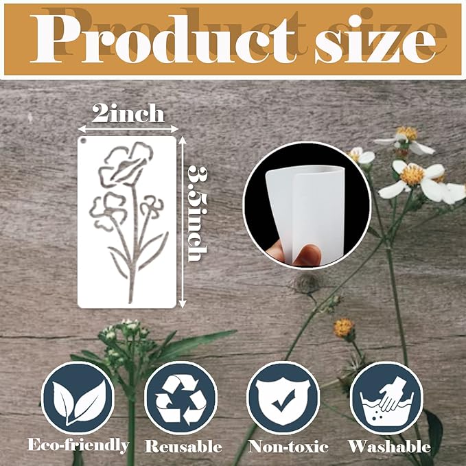 Botanical Flower Stencils for Crafts Small Wildflower Floral Paint Stencil for Painting on Wood Card Making, Tiny Nature Vine Herb Essential Art Stencils for Adults Kids Furniture Walls (50 flowers 2)
