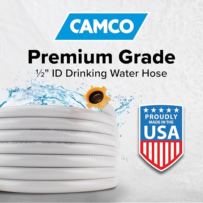 Camco TastePURE 4-Ft Water Hose - RV Drinking Water Hose Contains No Lead, No BPA & No Phthalate - Features Reinforced Design & Crafted of PVC - 1/2” Inside Diameter, Made in the USA (22763)
