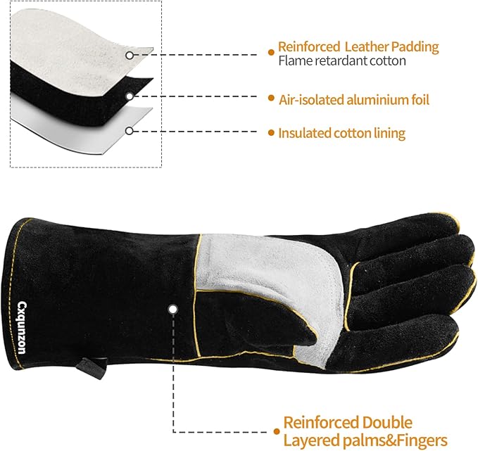 Leather MIG Welding Gloves with Reinforced Palm, Kevlar Stitching, Heat Fire Resistant for Welding/Grilling/BBQ