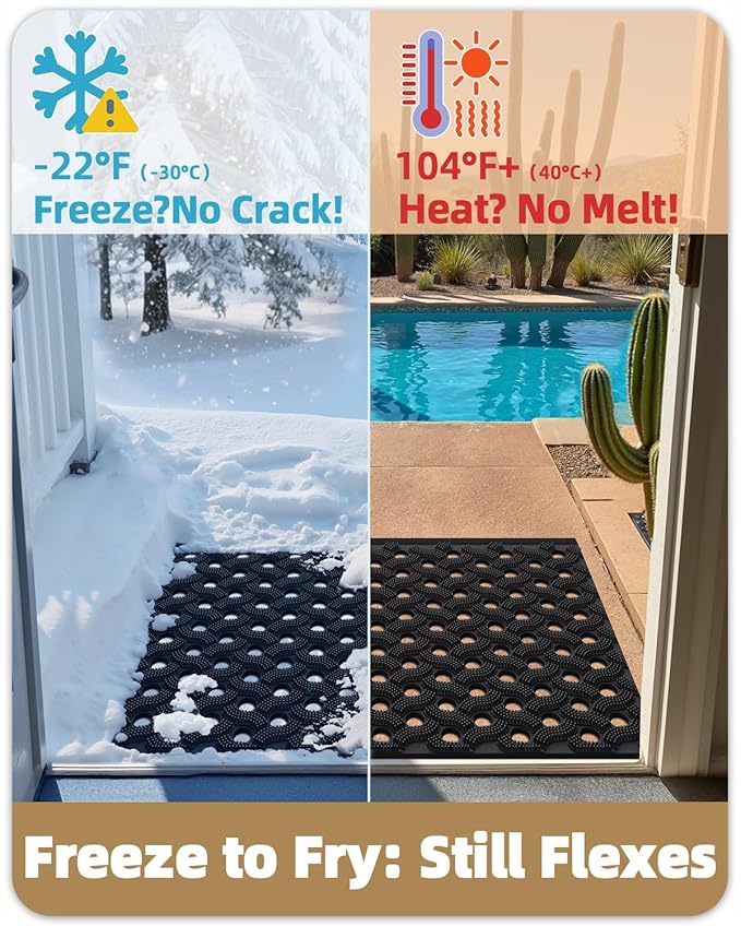 Color&Geometry Super Heavyweight TPE Stormproof Welcome Mat Outdoor, Eco-Friendly Materials Odor-Free Door Mat with Connectors & Non-Slip, All Weather Outside Entrance Barefoot Friendly, 24"x36" Black