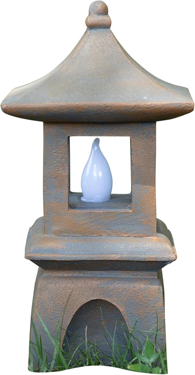 VP Home Pagoda Garden Statues Outdoor, Solar Powered Statue Japanese Garden Decor, Outdoor Zen Garden Lantern, Flickering LED Garden Light (Harmony Pagoda)