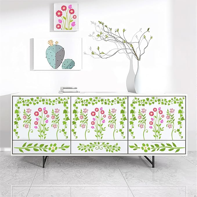 12 PCS Leaf Vine Stencils, Flower Leaves Reusable Plastic Plant Templates, Vine Spring Stencils Set for Painting on Wood Wall Canvas Drawing Art Fabric Furniture DIY Craft Home Decoration, 2 Size