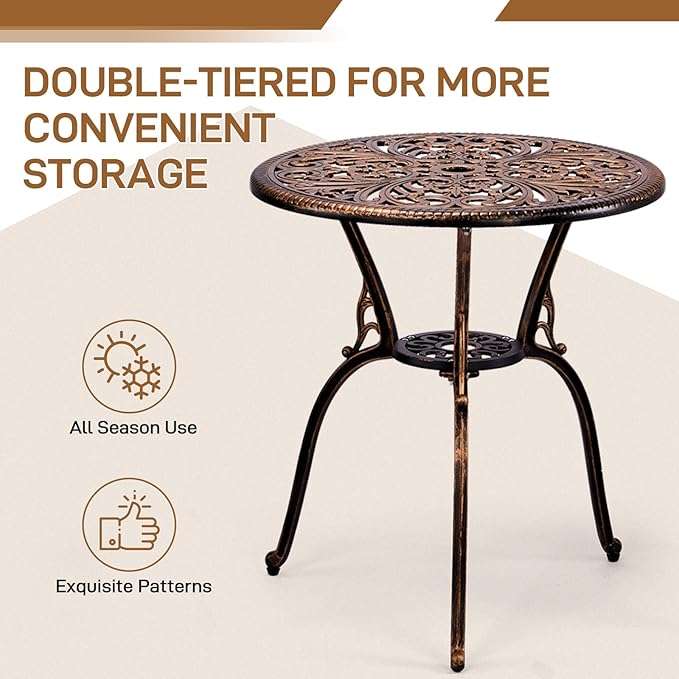 VINGLI 3 PCS Outdoor Bistro Set, Outdoor Patio Set, All-Weather Cast Aluminum Bistro Table Set, Bistro Table and Chairs Set of 2 for Backyard, Garden, Balcony (Bronze, Butterfly)