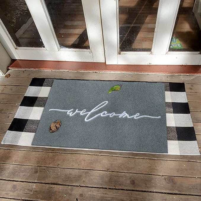 AAZZKANG Gray Doormat Outdoor Entrance Front Door Welcome Mat Large 24x36 with Non Slip Rubber Backing,Easy to Clean Indoor Mats for Entryway,Doorway
