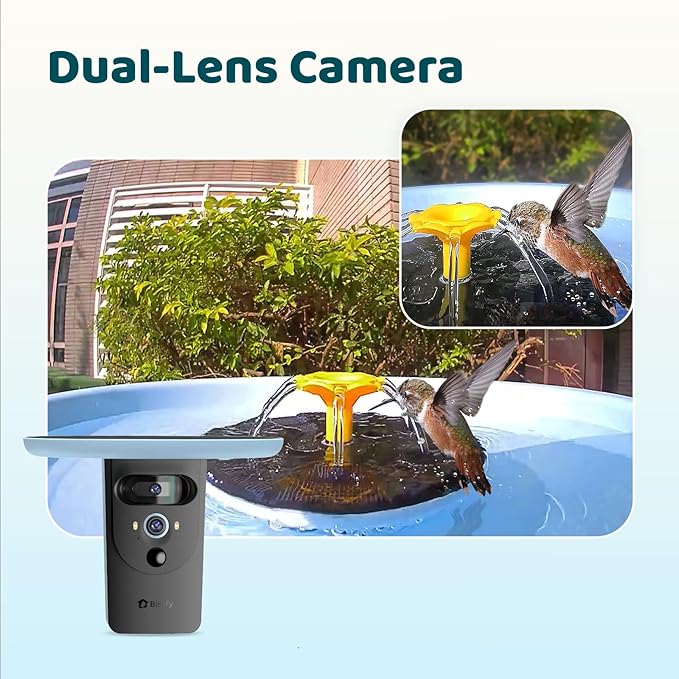 Birdfy Smart Bird Bath with Camera Solar Powered & Fountain & Stand, Dual-Lens Camera for Wildbird Watching, Auto Capture Bird Videos & Motion Detection - AI by Subscription