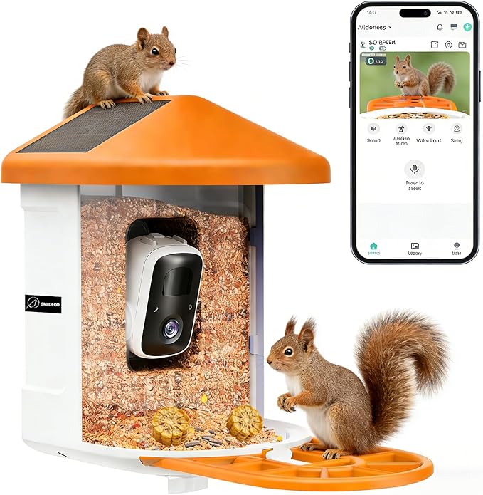 Squirrel Feeder with Camera Solar Powered, Smart Squirrel Bird House Camera Wireless Outdoor, AI Identify. Auto Capture and Video Motion Detection & 2K Live View, Ideal Gifts for Lover