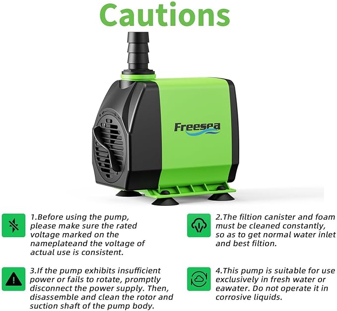 FREESEA Submersible Aquarium Fountain Pump: 400GPH 25W Adjustable Ultra Quiet Small Fish Tank Water Pump with 5ft Tubing for Outdoor | Pond | Hydroponic | Waterfall