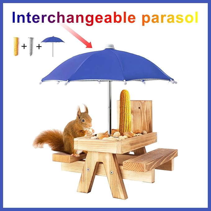 Squirrel Picnic Table Feeder Replacement Mini Umbrella for Outside (Dark-Blue)