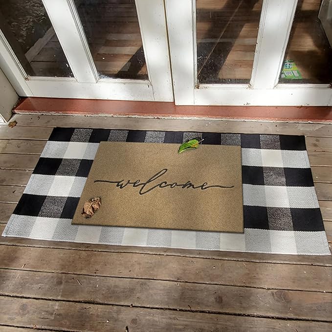 AAZZKANG Welcome Mats Outdoor with Non Slip Rubber Backing Easy to Clean Outdoor Indoor Doormat for Front Door High Traffic Areas Entrance