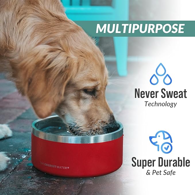 Coldest Dog Bowl - Anti Rust Metal, Non Slip, 3 Layers Insulated Stainless Steel Dog Bowls - Spill Proof & Heavy Duty - Water Bowl for Dogs, Cats, Dish Washer Safe (100 oz, Saturns Purple Glitter)