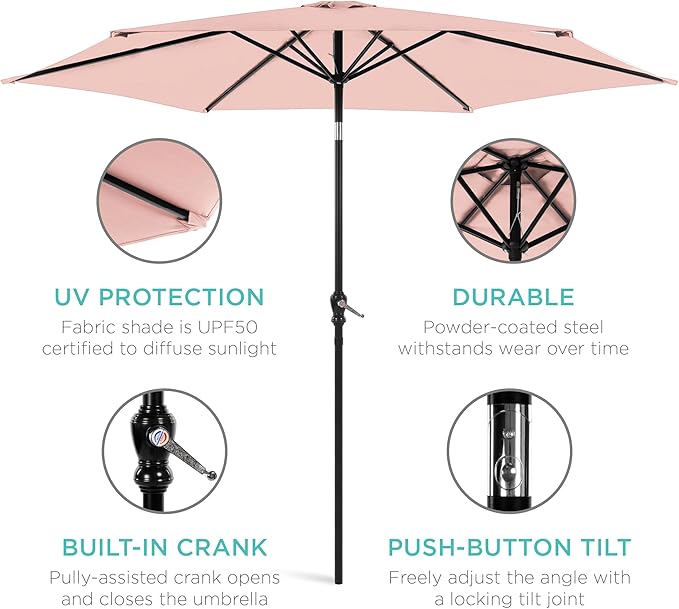 Best Choice Products 10ft Outdoor Steel Polyester Market Patio Umbrella w/Crank, Easy Push Button, Tilt, Table Compatible