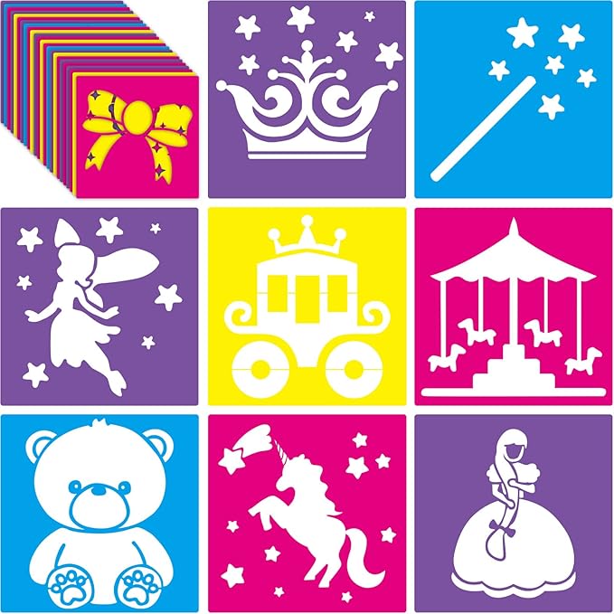 Epakh 24 Pieces Stencils for Kids 8 Inches Drawing Stencils Chalk Template Large Washable Geometric and Garden Themed Primary Shape Template for Kids Toddlers Preschooler(Girl Style)