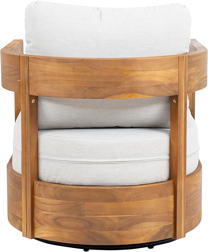 Christopher Knight Home Telluride Outdoor Acacia Wood Swivel Club Chair with Removable Cushion, 360° Rotating Patio Armchair for Garden, Balcony, or Poolside Seating, Teak + Beige