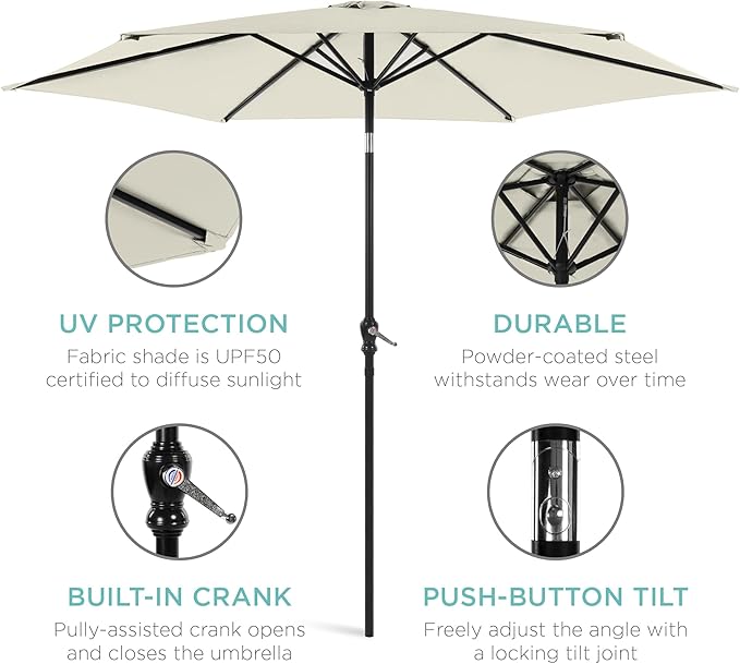 Best Choice Products 10ft Outdoor Steel Polyester Market Patio Umbrella w/Crank, Easy Push Button, Tilt, Table Compatible