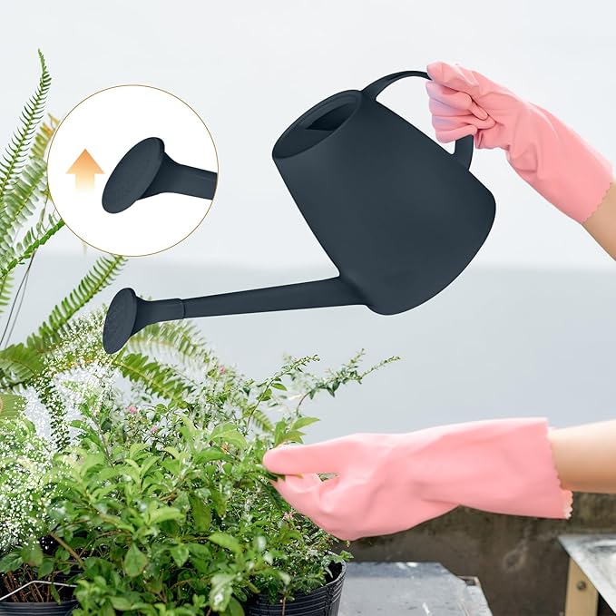 Watering Can - for Indoor and Outdoor House Plant Garden - with Long Spout - 1/2 Gallon - Black