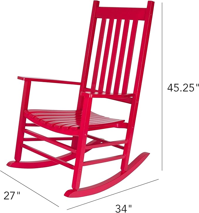 Shine Company Vermont Porch Rocker, High Back Wood Rocking Chair, Chili Pepper