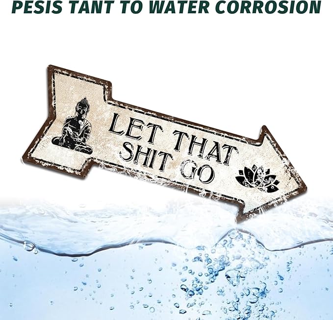 Mukuko Nostalgic Vintage Metal Wall Décor, Let That Shit Go, Inappropriate Funny, 6" x 18" Arrow Metal Signs Wall Art, Decorative Tin Sign Home Decor, Funny Decor, Bathroom Decor, Bathroom Signs