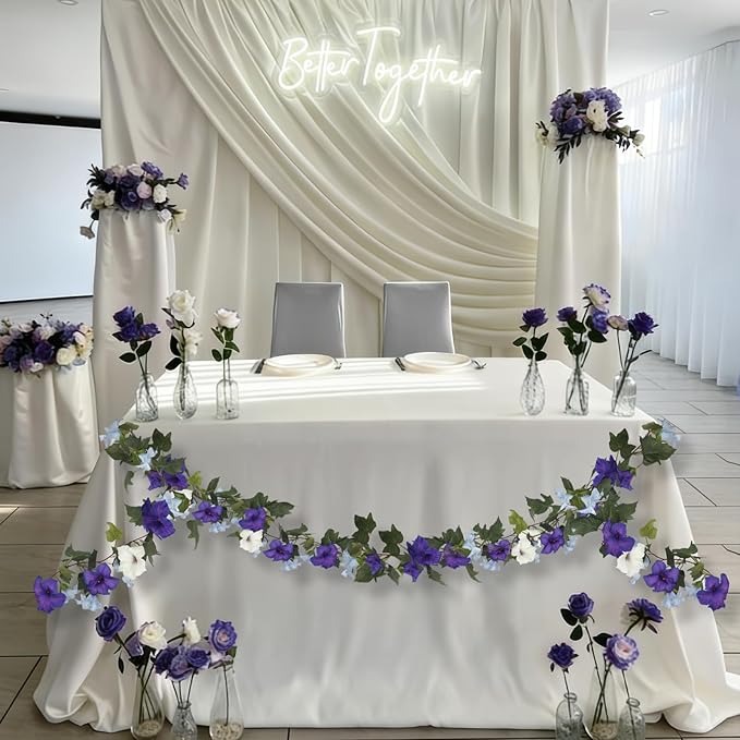 CISDUEO 2 Pcs Artificial Vines for Outdoors Silk Morning Glory Garland 11.5 Ft Hanging Flowers Plants Fake Petunias Vines for Indoor Home Decor Wall Fence Mantle Stairway Mailbox Purple Blue and White