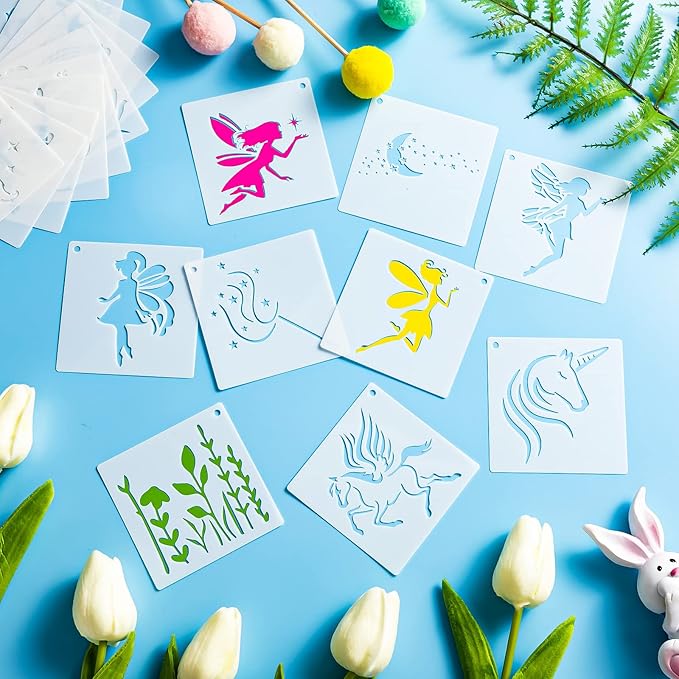 Marspark 66 Pcs Spring Easter Small Stencils for Crafts Reusable 3 Inch Stencils for Painting on Wood DIY Craft Paint Template for Wall Home Decor Card Rock Canvas Drawing Holiday (Fairy Tale)