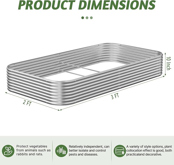 Raised Beds for Gardening, Corrugated Galvanized Steel Raised Garden Bed, Outdoor Metal Above Ground Garden Bed for Vegetables and Flowers-3x2FTx10Inch