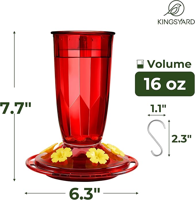 Kingsyard 2 Pack Hummingbird Feeder for Outdoors Hanging - 6 Bee Guard Feeding Ports & Built-in Ant Moat, Wild Bird Feeder for Outside Garden Yard Patio 16 Oz, Red