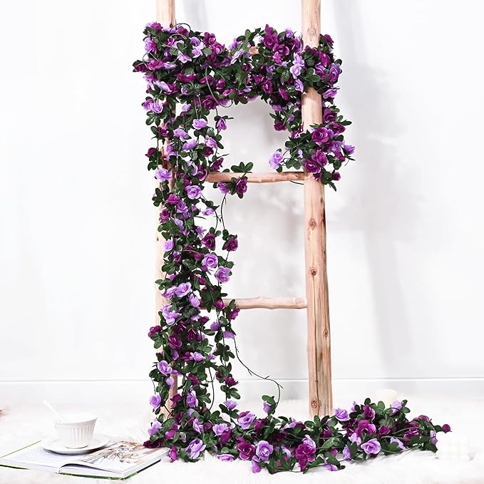 BLEUM CADE 5Pcs 41Ft Flower Garland Artificial Rose Vines for Bedroom, Cute Fake Hanging Flower Vines Floral Garland Decorations for Wedding Party Wall Room Decor Aesthetic