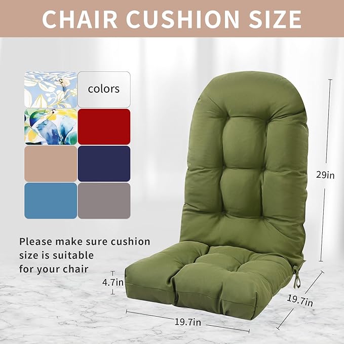 Adirondack Chair Cushion, High Back Patio Chair Cushions 48 x 19.7 x 4.7 Inch, Indoor/Outdoor Thickened Rocking Chair Cushion, Fade-Resistant & Waterproof (Moss Green, Set of 1)