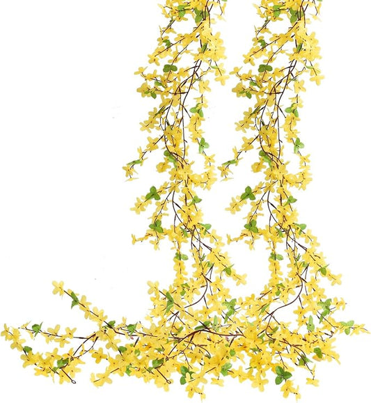 4pcs 23.6ft Forsythia Garland Artificial Flower Garlands Spring Garland for Mantle Fake Hanging Flower Vines Home Wall Home Party Wedding Indoor Outdoor Bedroom Wedding Decoration