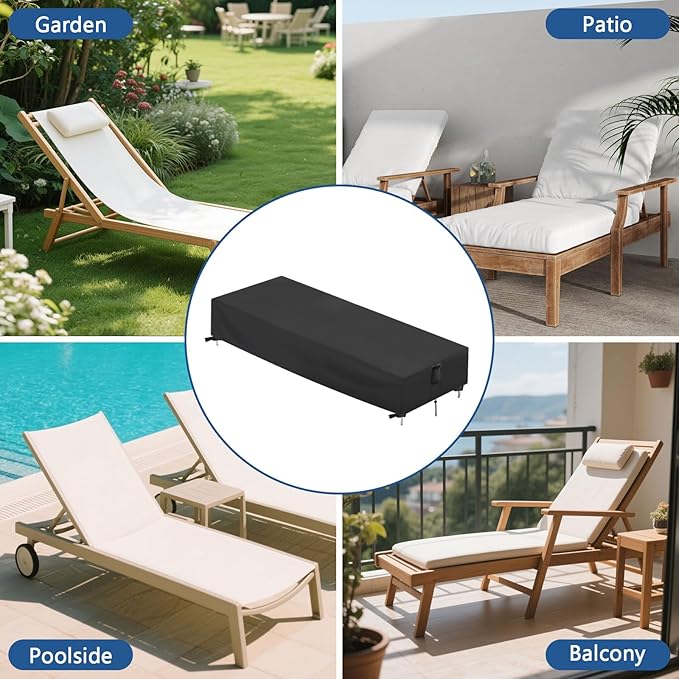 Chaise Lounge Cover, 2 Pack Waterproof Outdoor Lounge Chair Covers for Patio Furniture, Pool Lounge Chair Outdoor Furniture Covers - 79 x 24 x 12 Inch