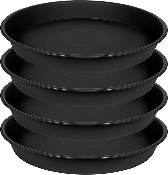 4 Pack of 16 inch Plant Saucer, Plant Saucer 16 Inch Round, Plant Drip Trays for Pots, Plant Drip Tray, Flower Plant Pot Saucers, Pot Saucer 16", Plant Saucers for Indoors (16", Black)