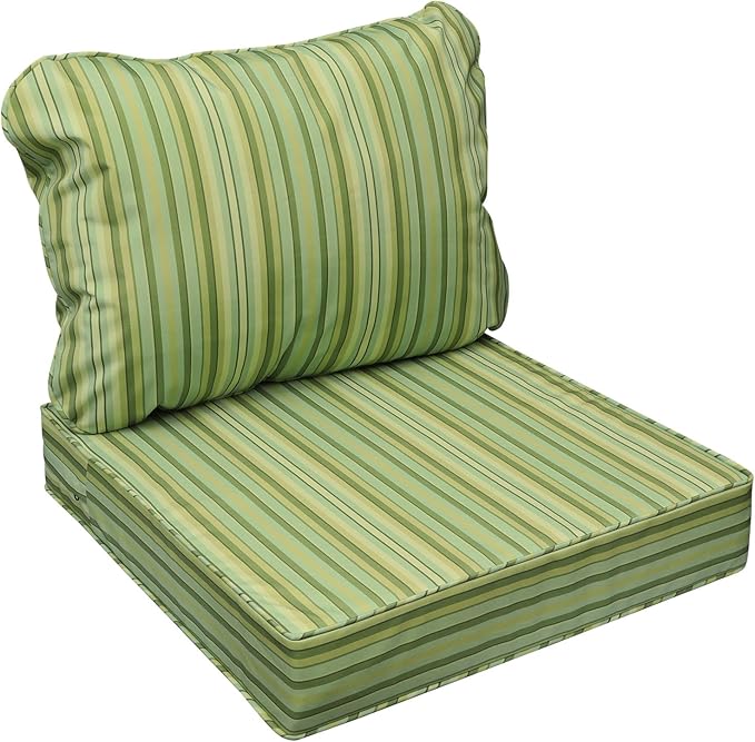 AAAAAcessories Outdoor Seat Cushions for Chairs, Fade-Resistant, Waterproof Patio Furniture Replacement Cushions, 22" x 22" x 3" + 22" x 17", Mossy Forest Stripe