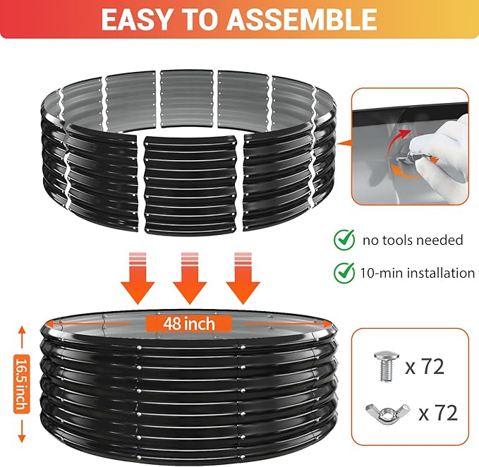 48 Inch Large Outdoor Fire Pit Ring,17" Taller, Heavy Duty High Heat Resistant Wood Burning Firepit for Outside,Galvanized Steel Outdoor Fireplace & Fire Pits Bowl for Backyard Bonfire, Patio,Camping