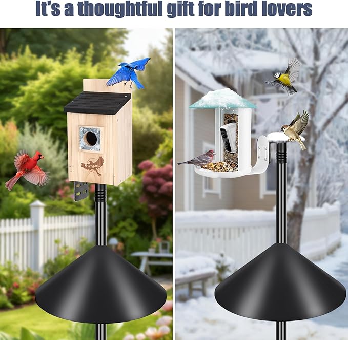 Gtongoko Smart Bird Feeder Pole Squirrel Proof 1-Inch Dia 79 Inch Bluebird House Pole for Outdoors Squirrel Baffles for Feeders Weather Station Heavy Duty Metal Mounting Kit Black