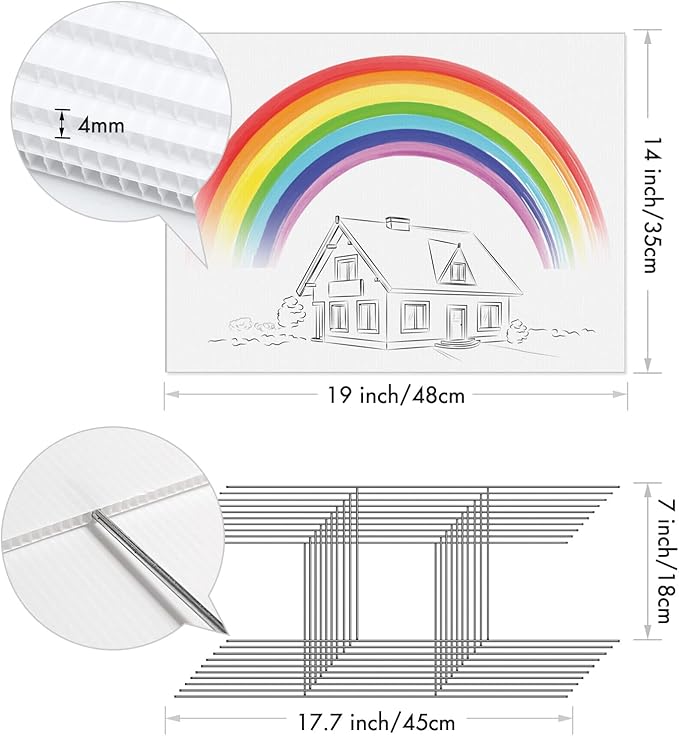 IKAYAS 10 Pack Blank Yard Signs with Stakes, Large Size 19 x 14 Inches White Garden Yard Signs Yard Sale Signs Corrugated Plastic Signs for Party Decorations,Garage Sale, Guidepost, Open House