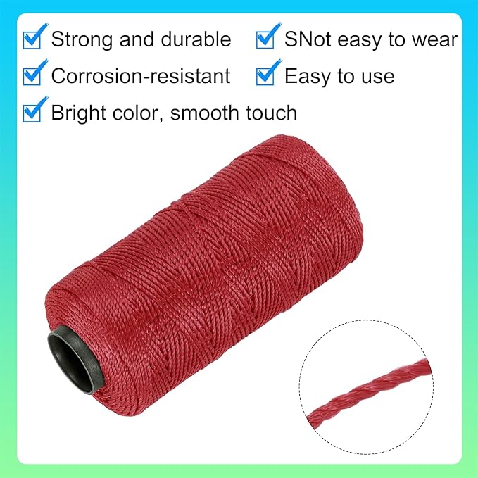 MECCANIXITY Nylon String 3 Strands Twisted Mason Line 1.5mm x 218 Yards Nylon Twine String for DIY Projects, Home Improvement, Gardening, Gift Wrapping, Christmas Party Supplies,Watermelon Red