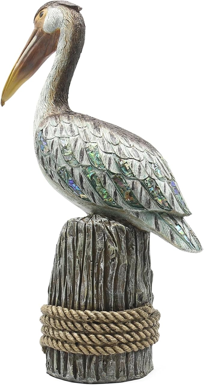 Lukitas Standing Pelican Statue and Sculpture Decor, Nautical Coastal Beach Bird Figurine, Creative Decorative Ornament for Home Garden Yard Lawn Outdoor, Resin 14''