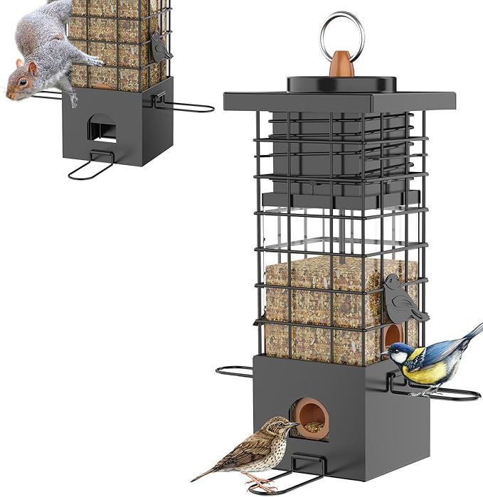 KRUOO Metal Squirrel Proof Bird Feeder for Outdoors Hanging,Wild Bird Feeders for Outside, 2.5 lb Capacity
