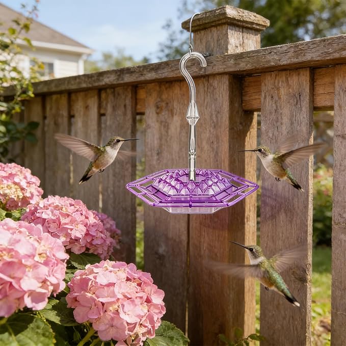 Hummingbird Feeders for Outdoors Hanging with 30 Feeding Ports Saucer Humming Bird Feeder Bee-Proof Leak-Proof No Drip, Easy to Clean and Refill (Purple)