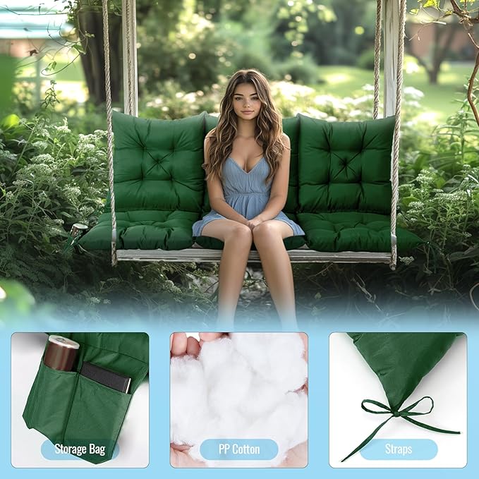 NACATIN 3 Seat Cushion for Outdoor Swing - 60x40 inches, 4" Thick Porch Swing Cushions with Ties and Storage Bag, Waterproof Bench Cushions for Patio, Outdoor, Backyard and Garden (Dark Green)