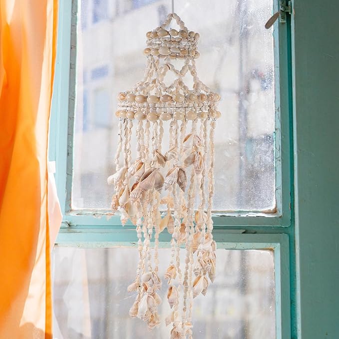 Shell Wind Chime Hanging Ornament 16.53In Coastal Decorative Wind Chimes for Outside Patio Garden Wall Hanging Pendant Natural Home Decoration