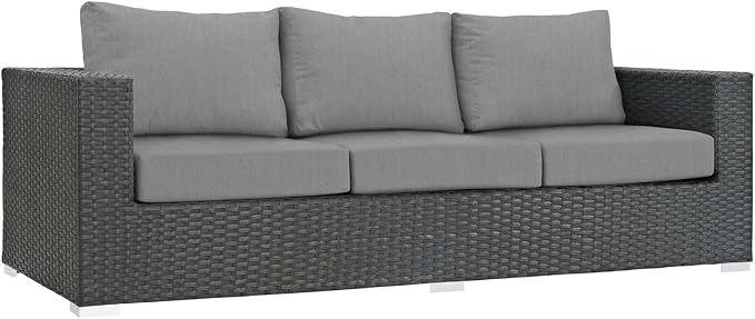 Modway EEI-1860 Sojourn Wicker Rattan Outdoor Patio Sunbrella Fabric Sofa in Canvas Gray
