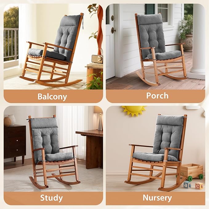 Rocking Chair Cushions Outdoor & Indoor, Patio Glide Porch Outdoor Rocking Chair Cushions Set of 2 with Ties, Seat & Back Cushion for Rocker