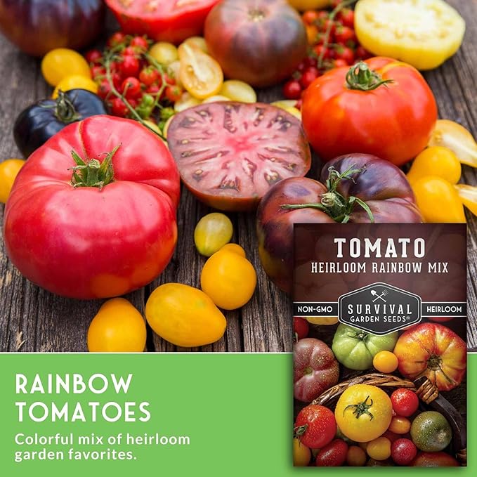 Heirloom Rainbow Mix Tomato Seeds for Planting - Colorful Heirloom Tomato Seed Variety Pack, High Yield Garden Tomatoes, Non-GMO Open Pollinated - Survival Garden Seeds (5 Pack)